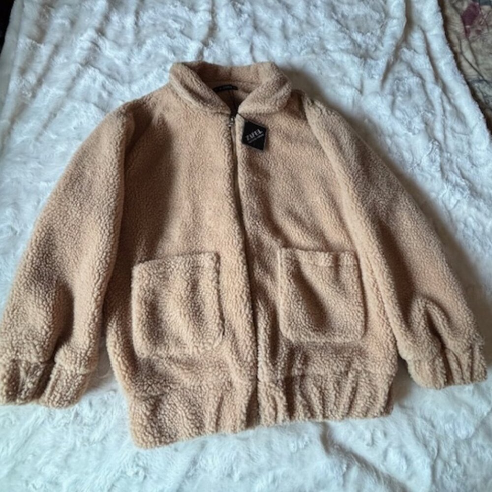 ZAFUL Tan Teddy Soft Fleece Jacket Ladies Size Small NWT